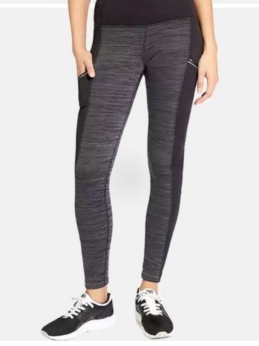 Athleta Polartec Powerlight Tight 2.0 Fleece Lined Grey Black Pockets Medium